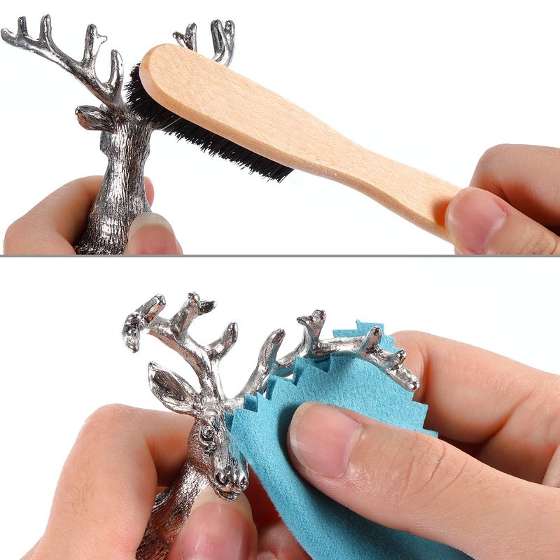 YoungJoy 3 Pcs Horsehair Brush Detailing Set - Cleaning Brushes Silver Care Kit With Polishing Cloth (Set A) - Image 4